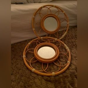 2 Mini Boho Rattan Mirrors